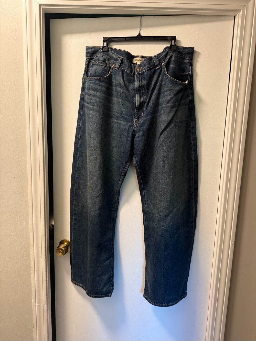 Madewell dark denim barrel leg jeans